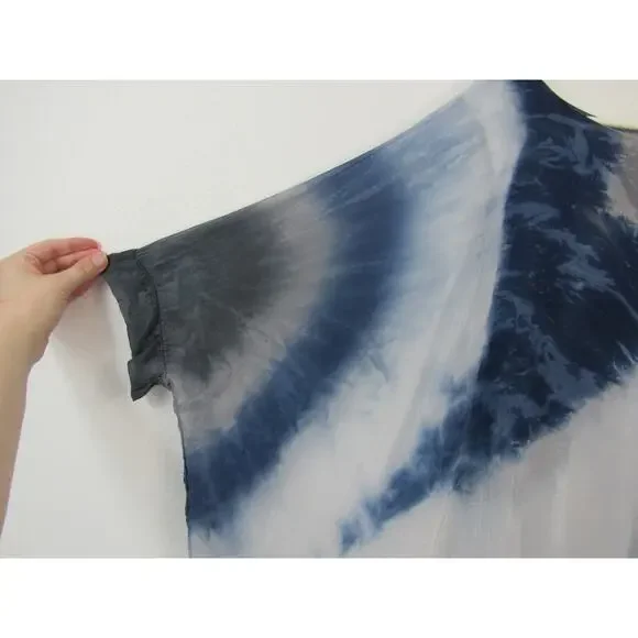 Made in Italy One Size Blue Grey White Italian Silk Tie-Dye Top Butterfly Flowy - Picture 4 of 6
